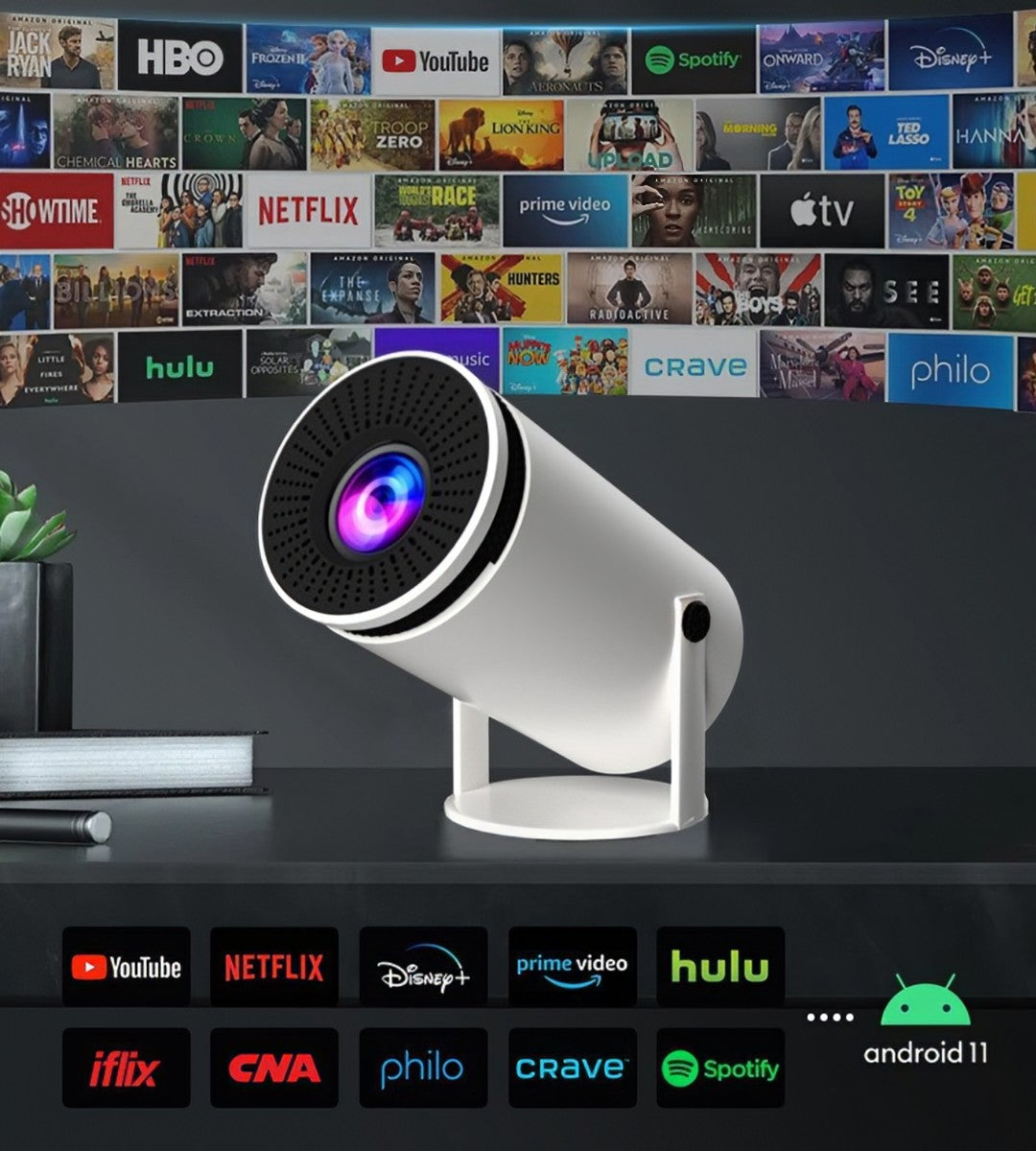 Projecteur LUMINA 4K Ultra HD – Cinéma maison portable et design minimaliste